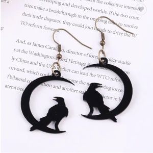 Halloween Raven in the Moon Earrings